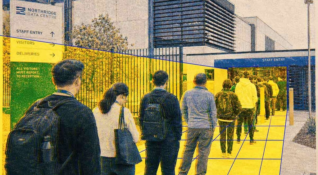 People lining up to work at a data centre