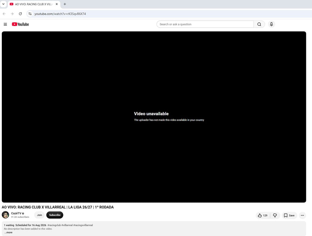Racing Santander vs Villarreal CazeTV error