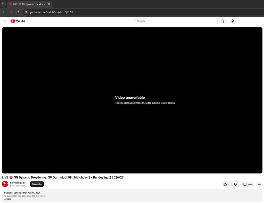 SG Dynamo Dresden vs SV Darmstadt 98 YouTube error