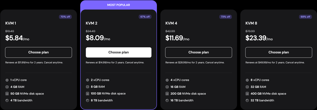 Selection of Hostinger VPS plans