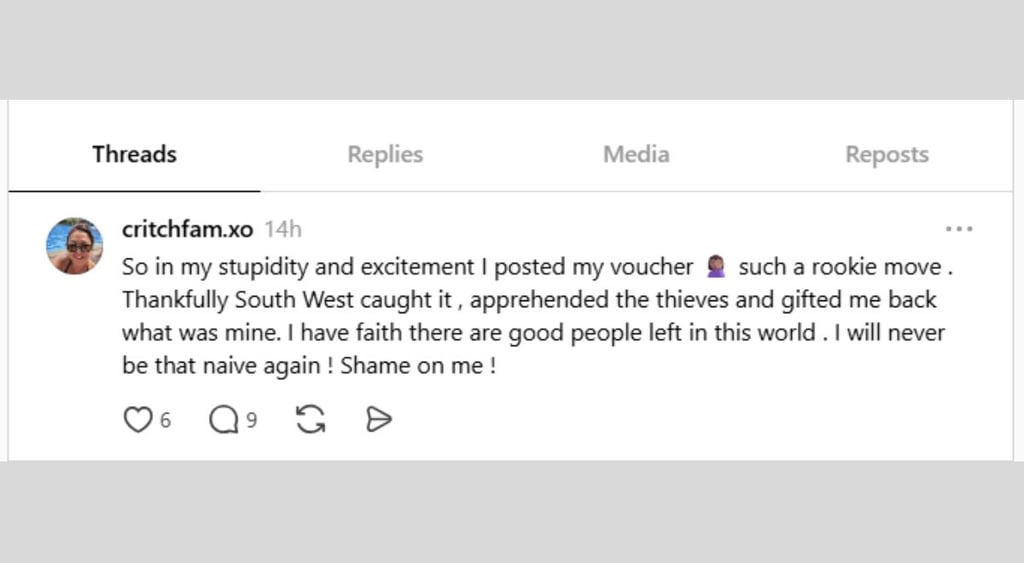 Southwestvoucherstolen