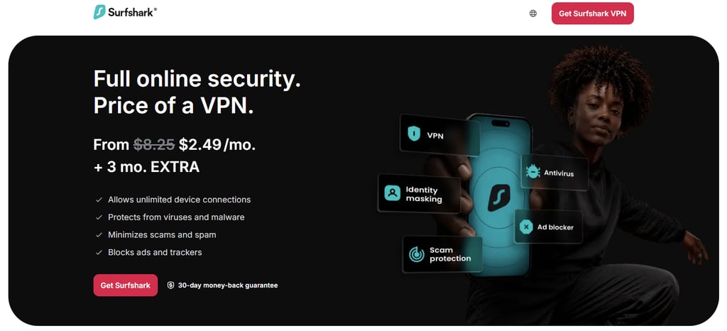 Surfshark page with deal