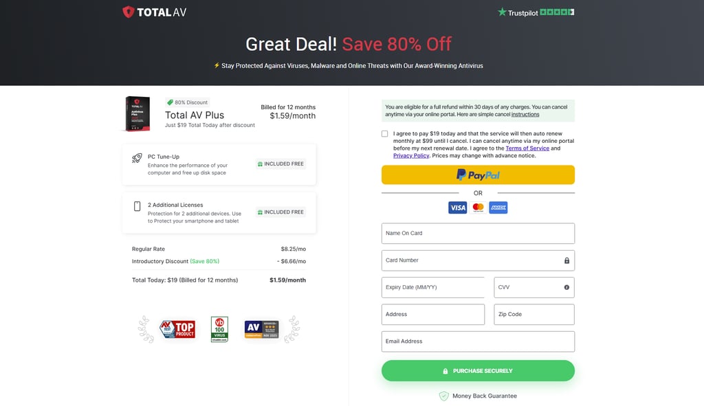 TotalAV Plus checkout page