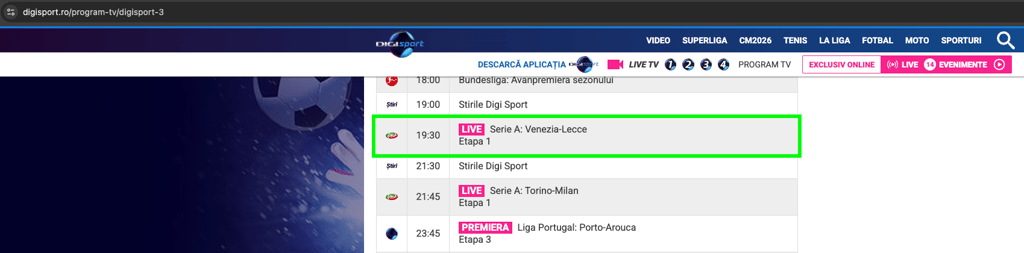 Venezia-Lecce su Digi Sport 3