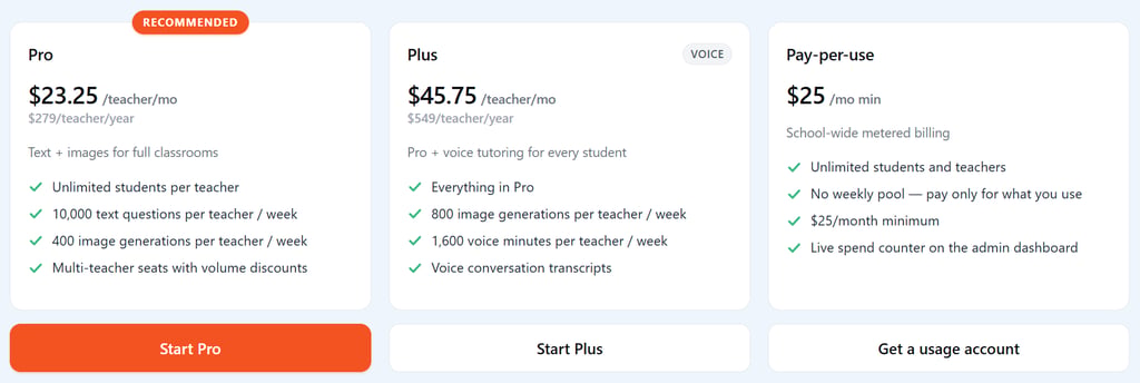 Askie AI for Schools subscription options