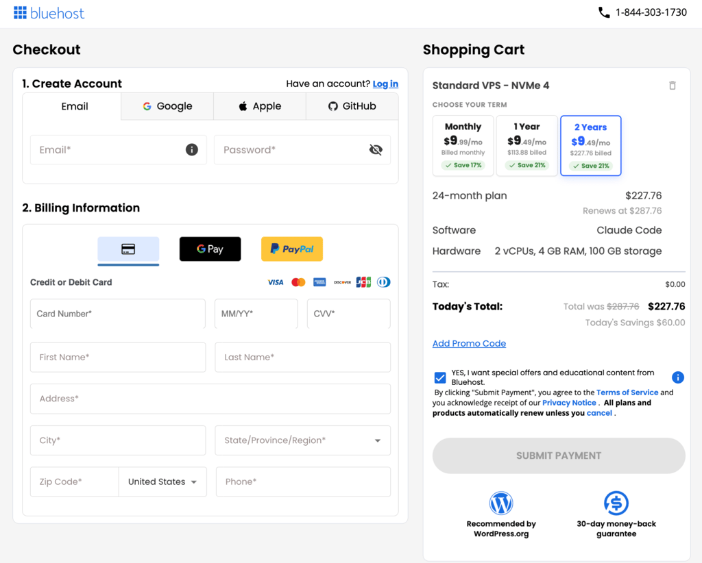 bluehost openclaw account