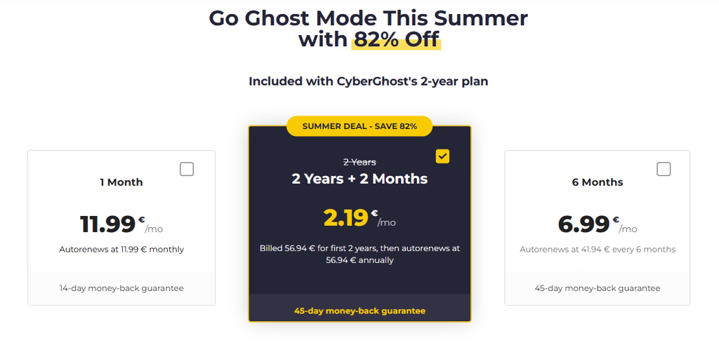 cyberghost pricing summer 2026