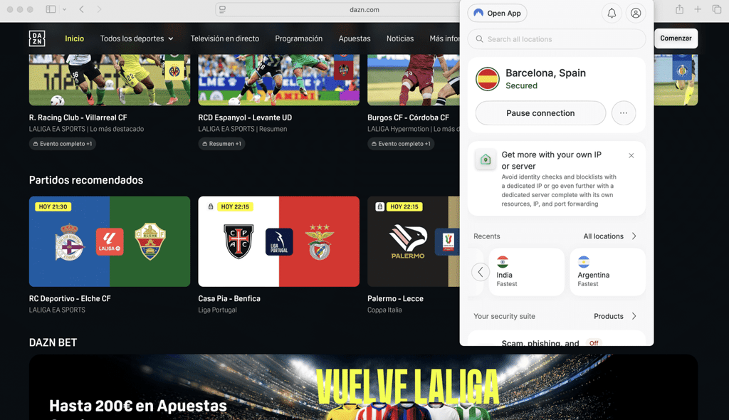 dazn desbloqueado con nordvpn