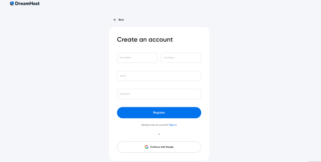 dreamhost creating account
