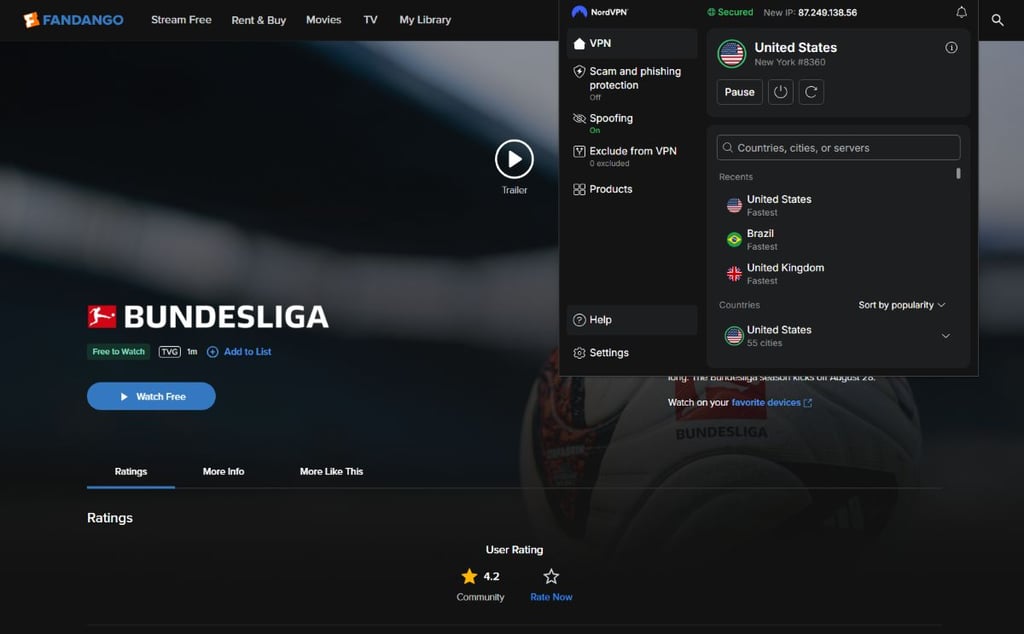 Fandango Bundesliga-Stream entsperrt mit VPN