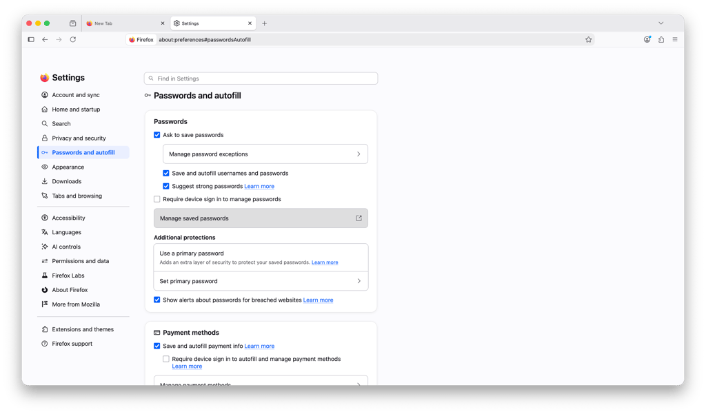 firefox manage passwords