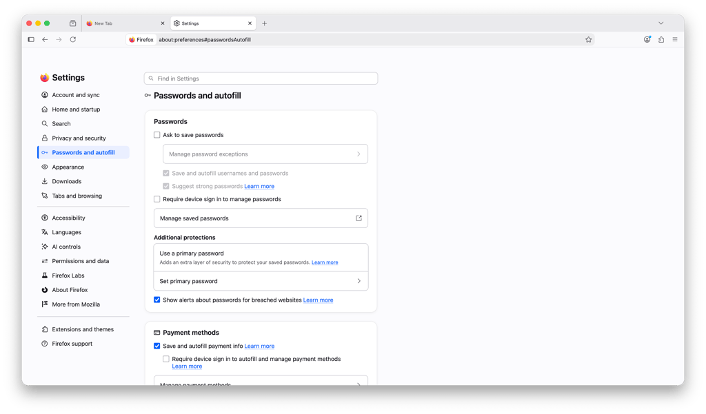firefox passwords and autofill
