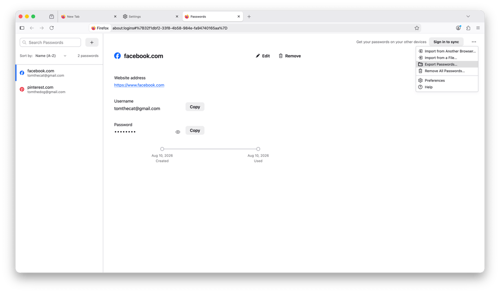 firefox passwords export