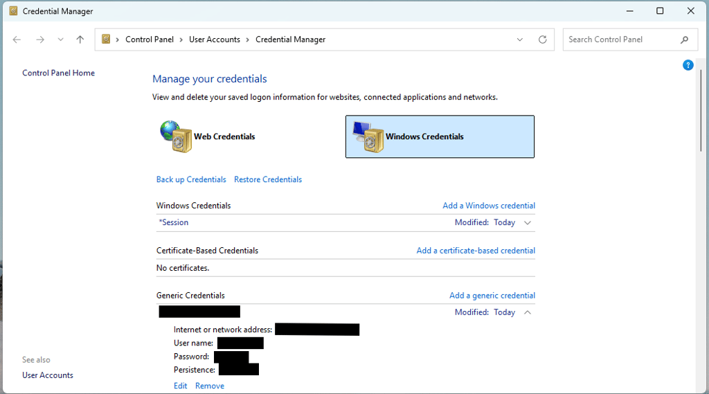 Generic Credentials on Windows Credential Manager 2026
