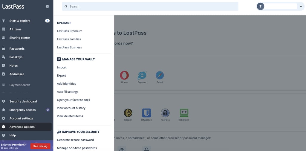 lastpass advanced options