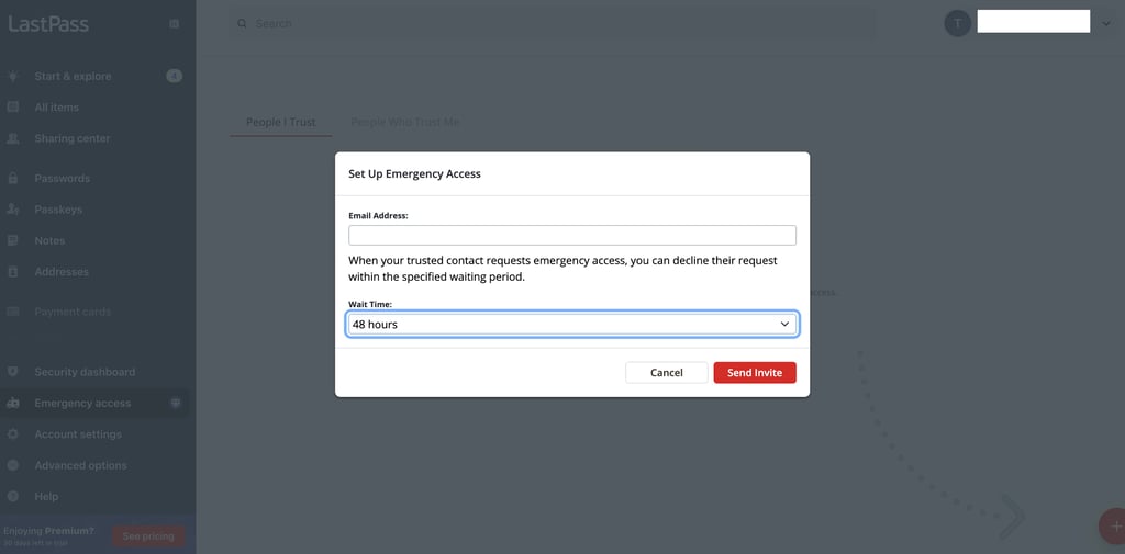 lastpass emergency access setup process