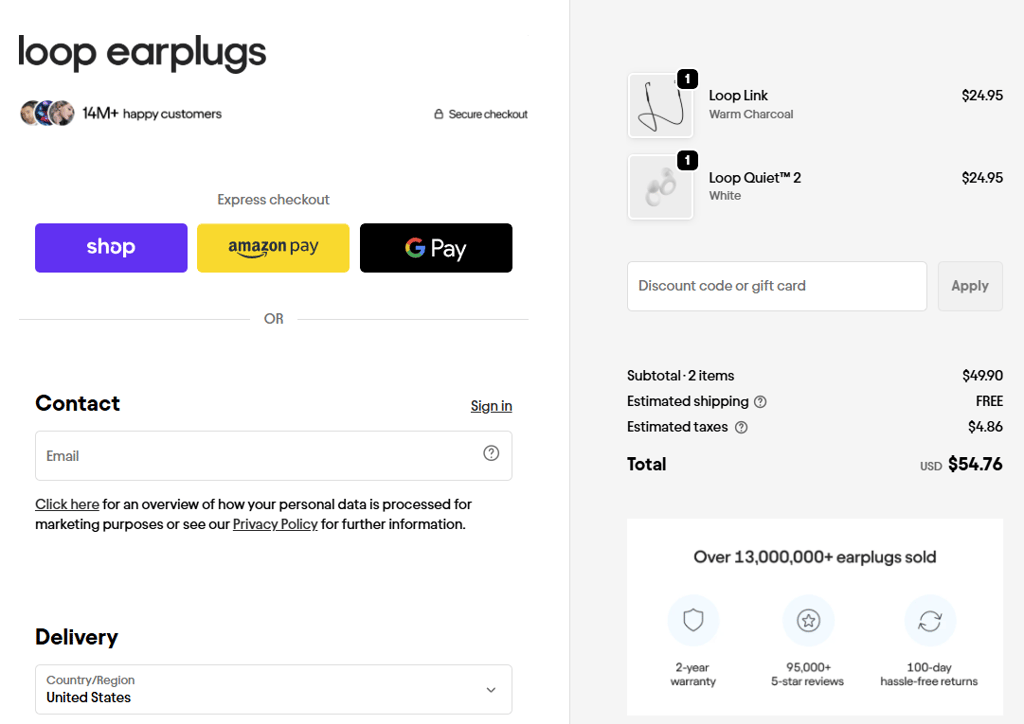 loop earplugs order checkout