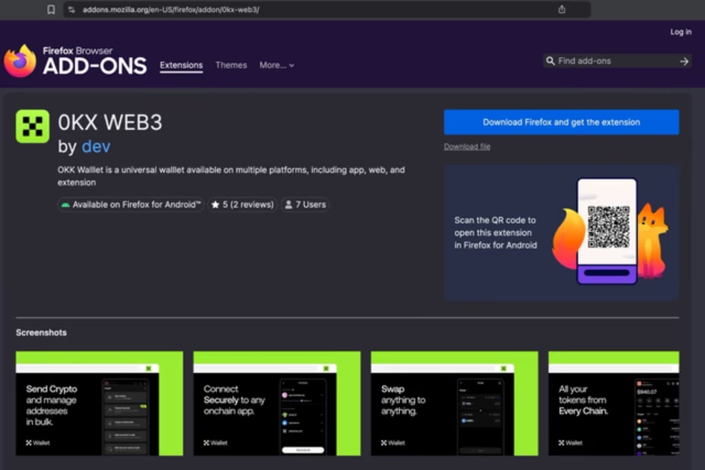 The 0KX WEB3 listing inviting Firefox users to download a malicious extension