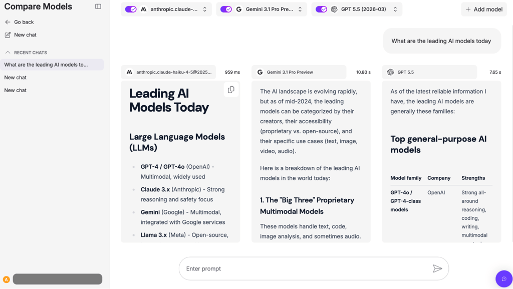 nexos Compare models feature