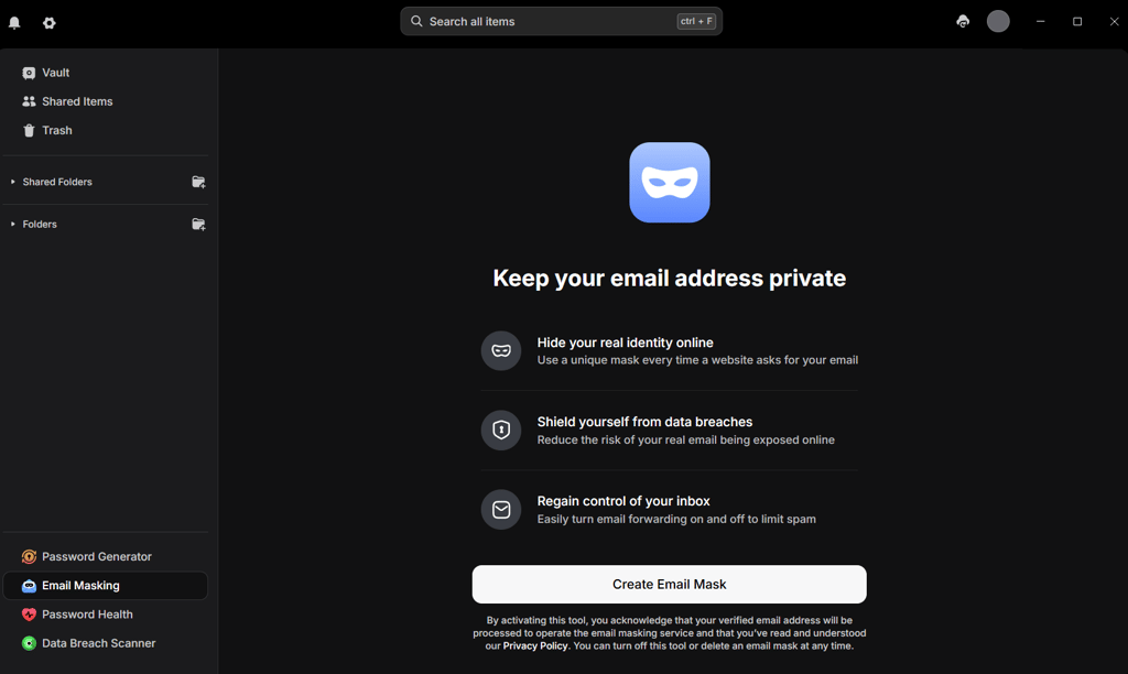 NordPass email masking feature