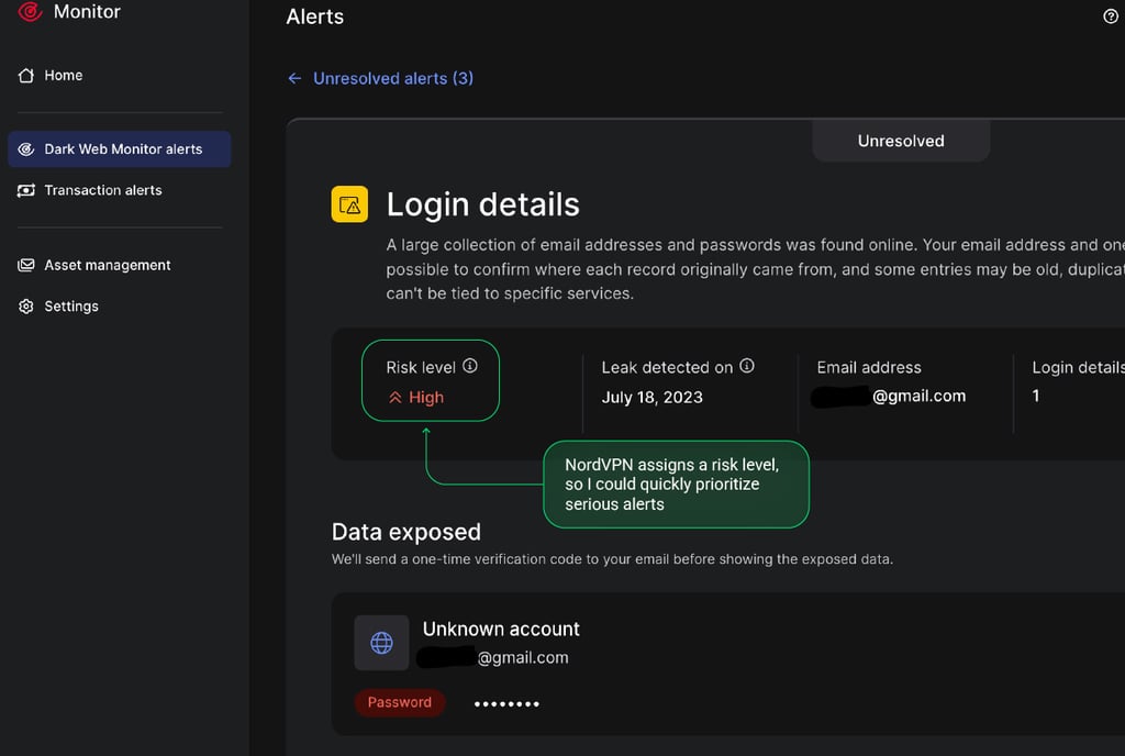 nordvpn dark web monitor alert