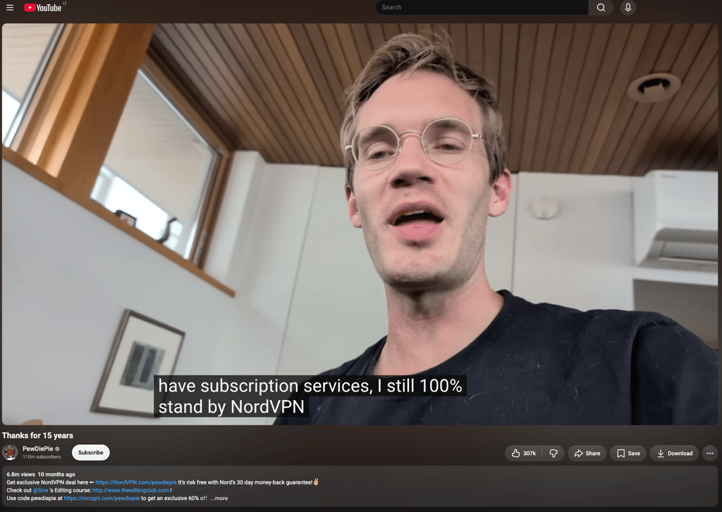 nordvpn pewdiepie youtube code