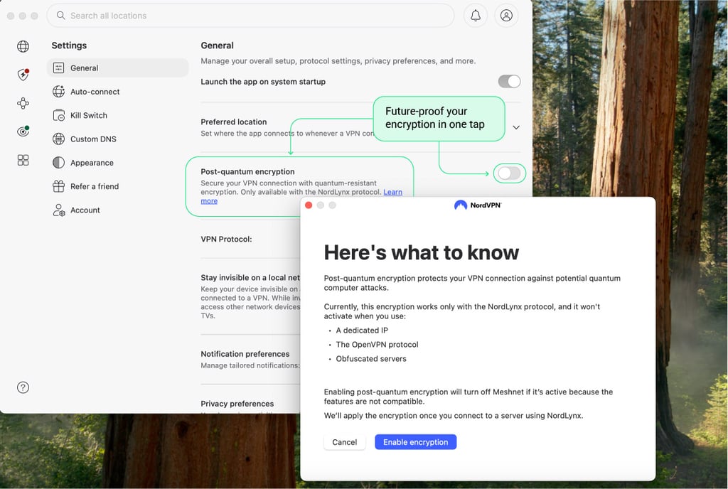 nordvpn post quantum encryption settings