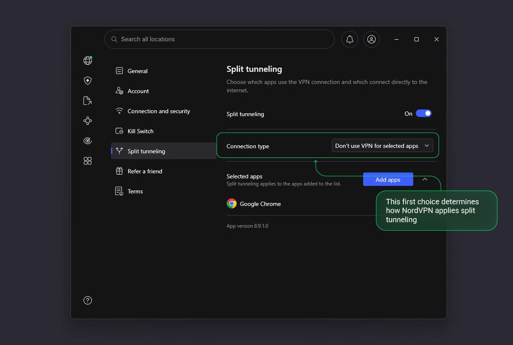 nordvpn split tunneling settings august 2026