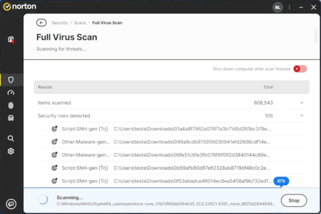 norton full system scan