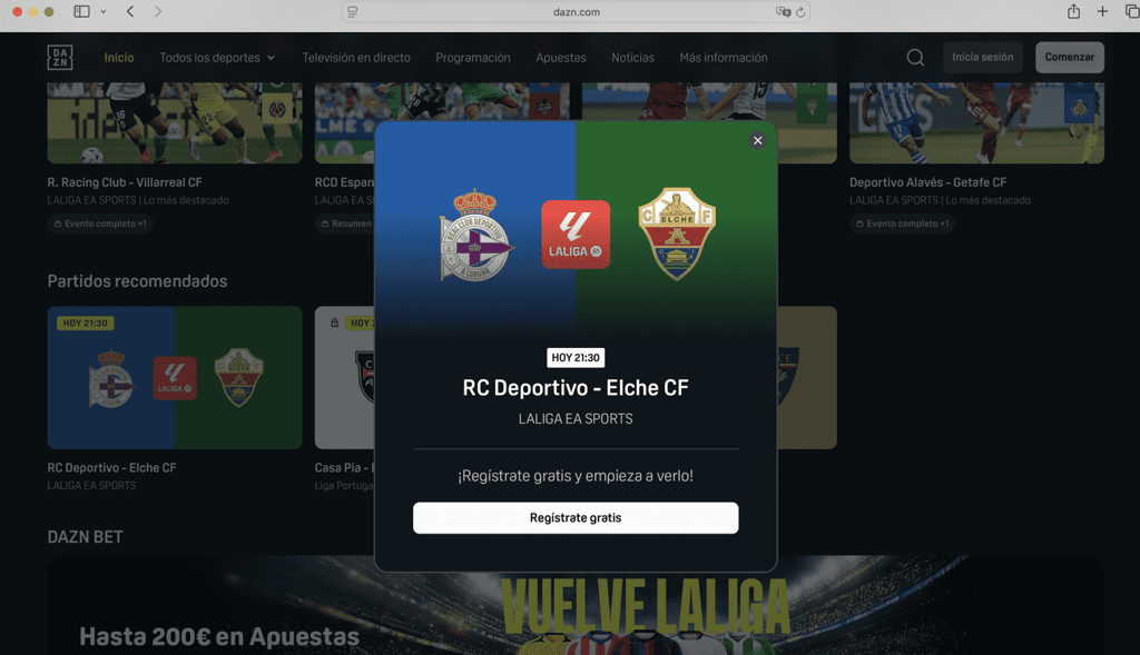 partido deportivo vs elche programado en DAZN