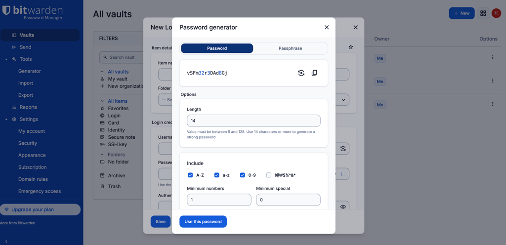 password generator in bitwarden