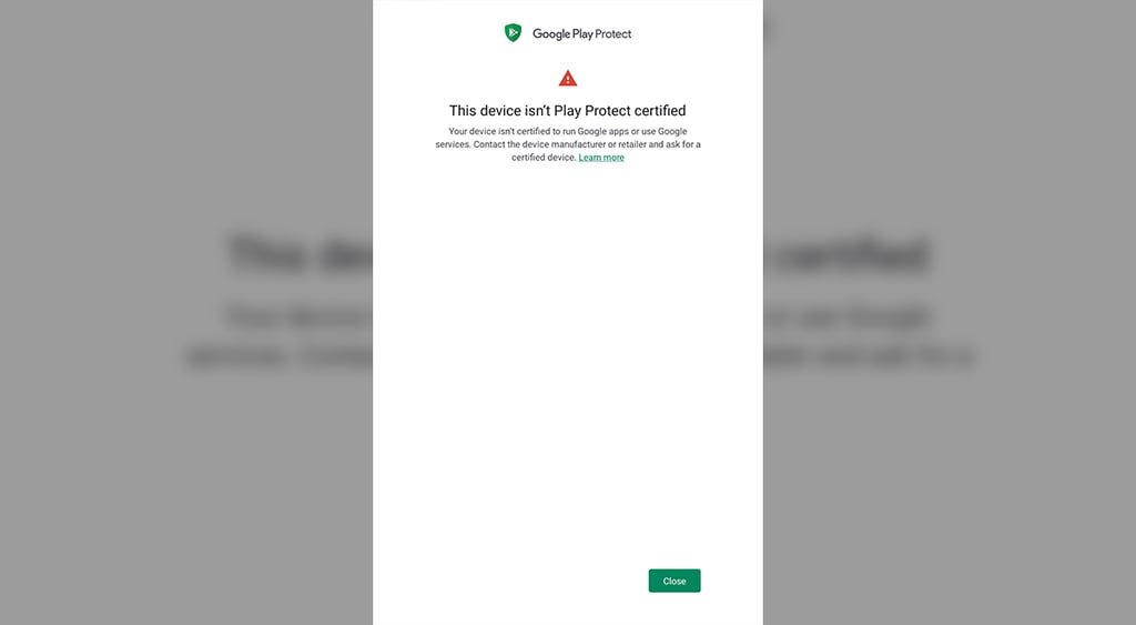 Play Protect isn't certified screenshot