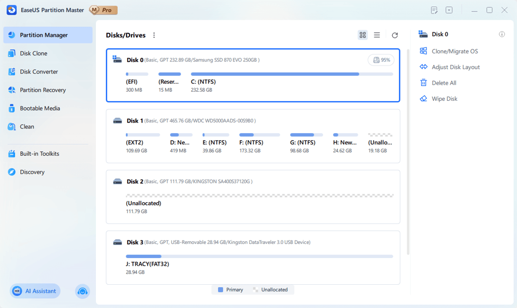 screenshot of EaseUS Partition Master