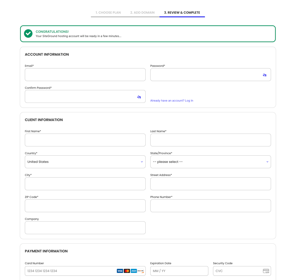 siteground complete order