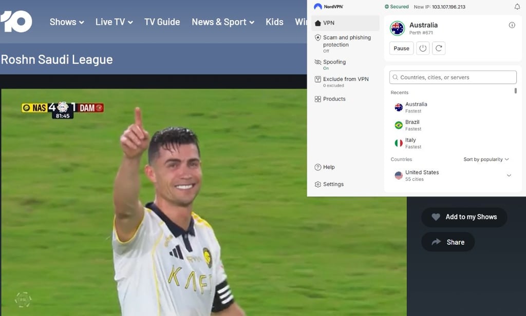 10Play Livestream, entsperrt mit VPN