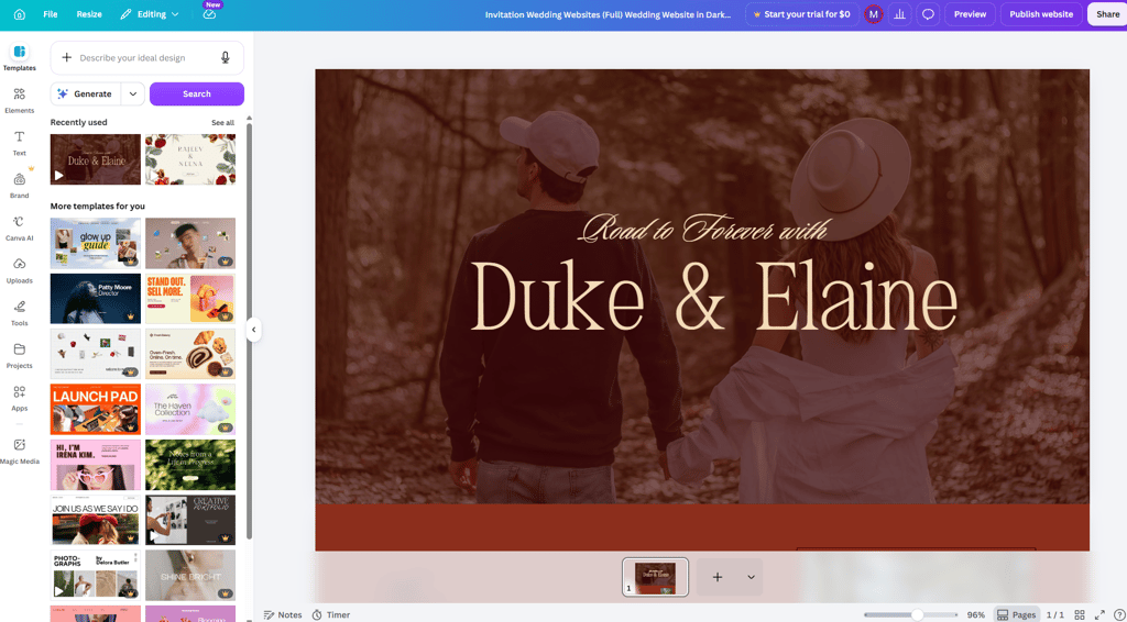 wedding website canva