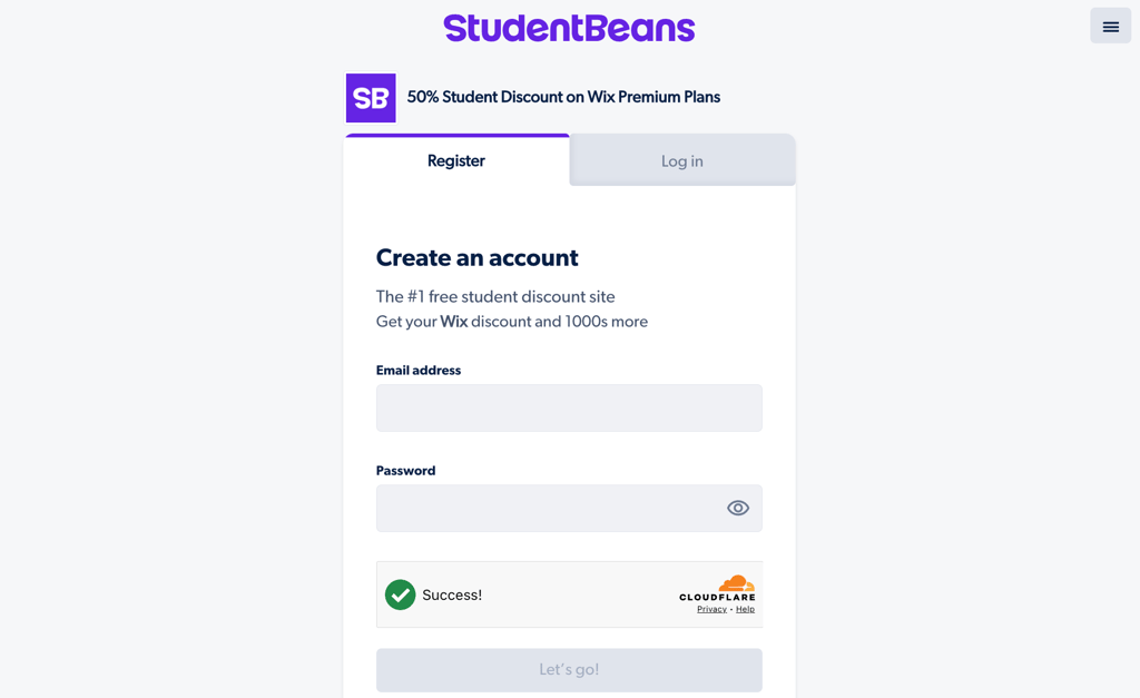 wix studentbeans account
