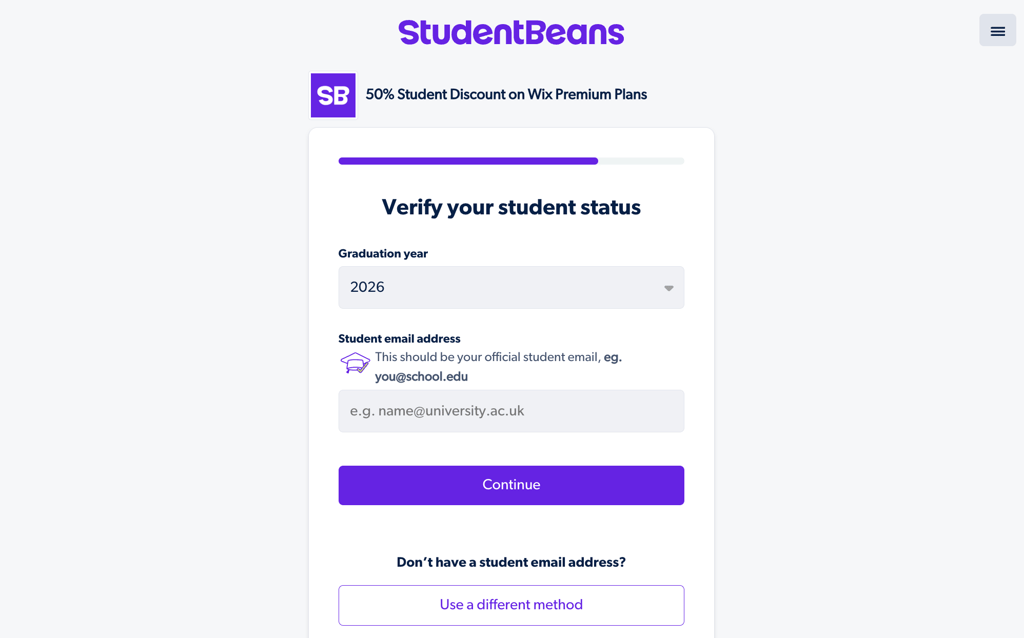 wix studentbeans verification