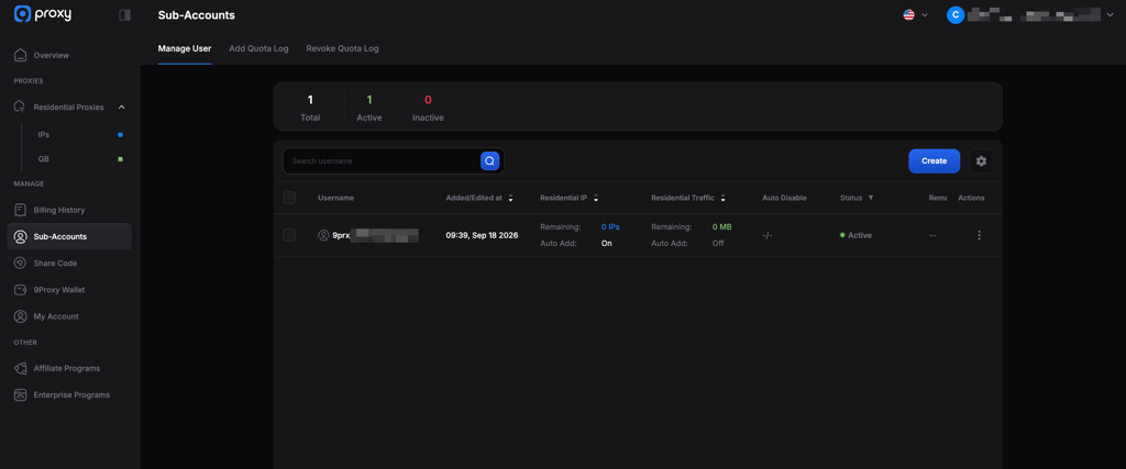 9proxy subaccounts