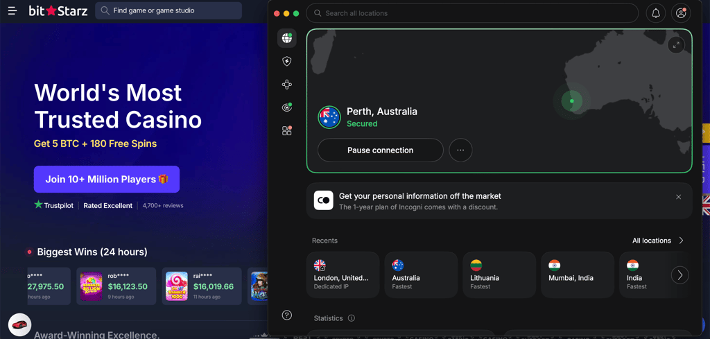 Accessing an online casino using NordVPN