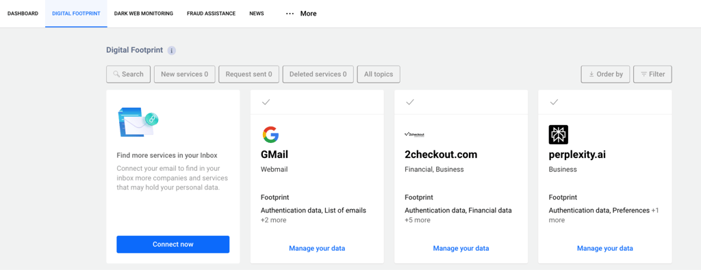 Bitdefender Digital Footprint dashboard