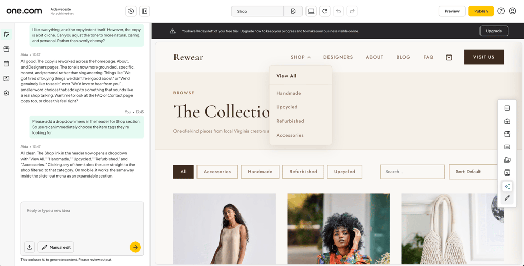 Building a website using Aida AI Website Builder