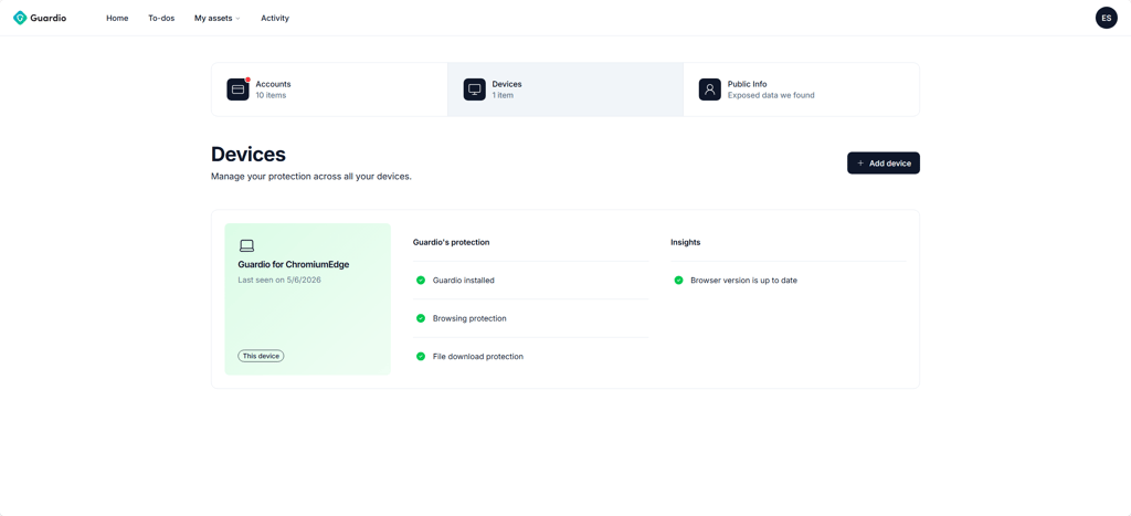 Guardio dashboard