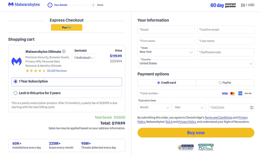 Malwarebytes Ultimate plan purchase checkout