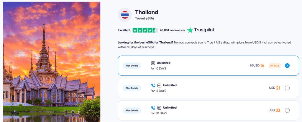 Nomad Thailand plans that include calls and SMS
