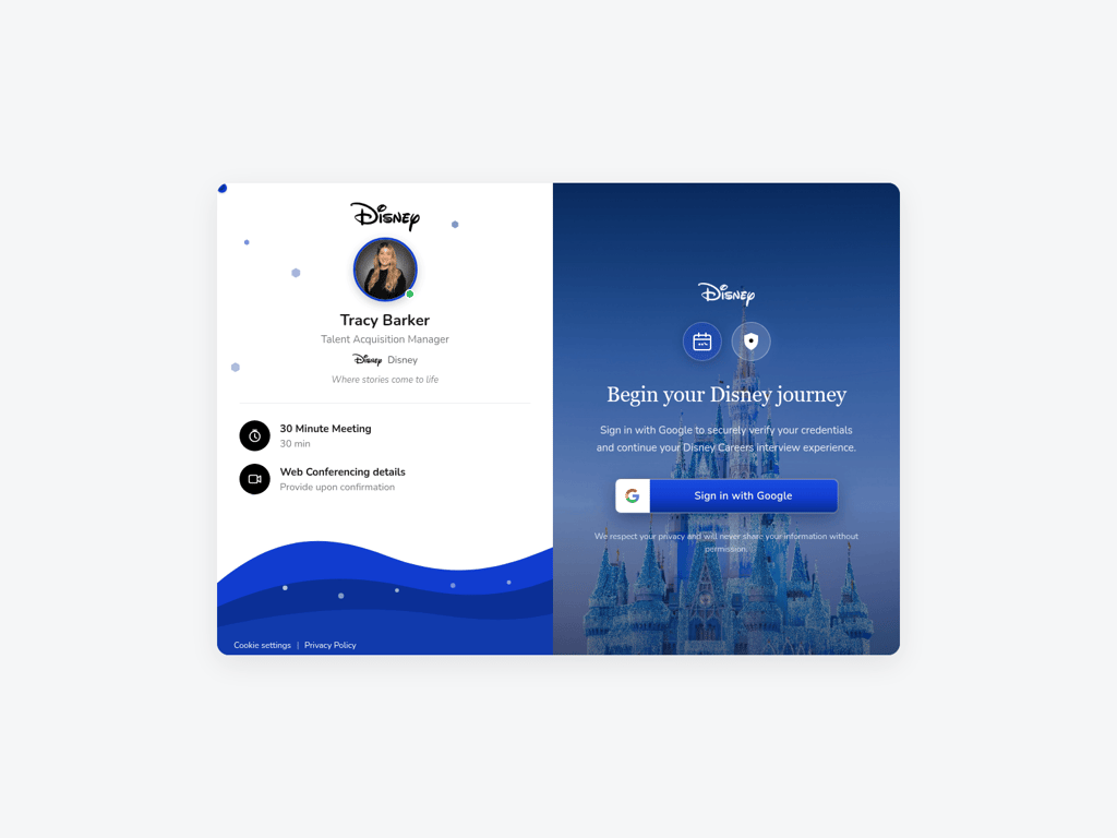 Phishing page impersonating a Disney recruiter