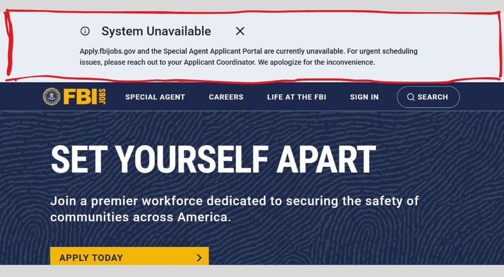 ShinyHunters FBI breach job site unavailable-- red box