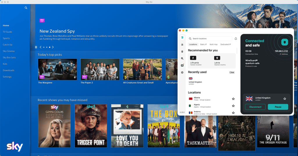 Sky Go unblocked with Surfshark