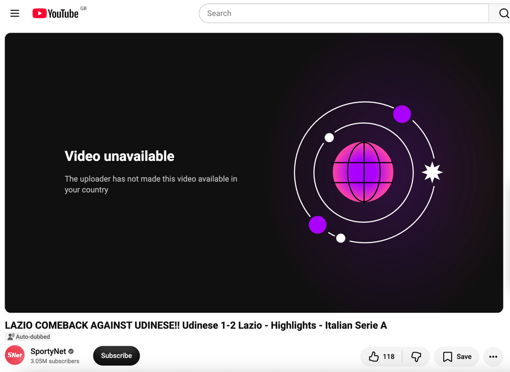 SportyNet soggetto a blocco geografico