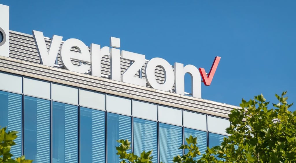 Verizon logo on top of corporte building